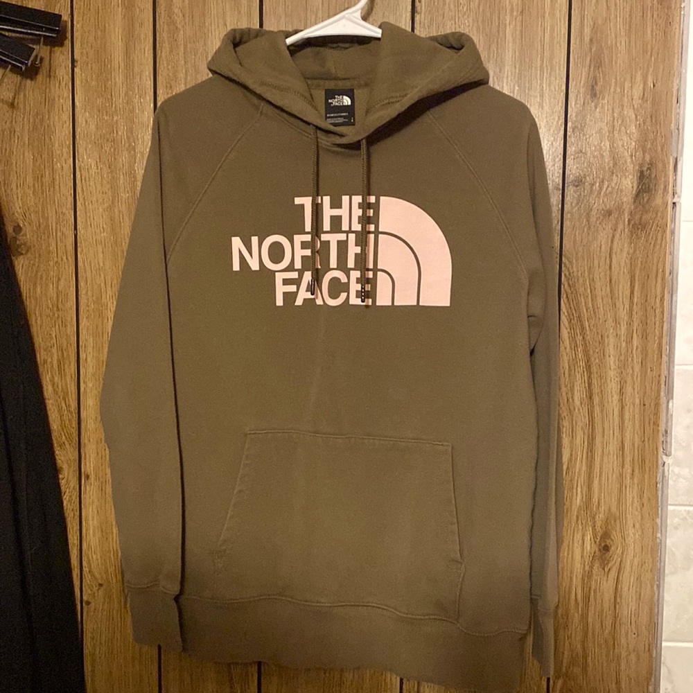 Green sweatshirt with pink lettering. Size L. Worn once.